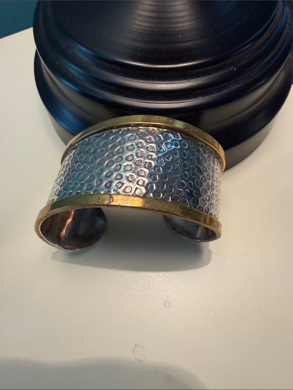 Wide Two-Tone Metal Cuff Bracelet — Sterling Silver & Gold Tones